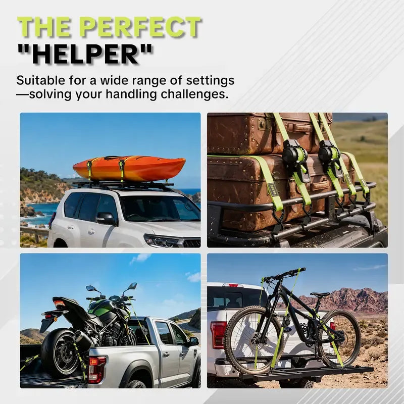 SEESE Sturdy Retractable Ratchet Straps 1"x 11 ft-1550 LB Break Strength Cargo Straps for Moving Appliances, Lawn Equipment, Motorcycle Green ,Halloween gifts