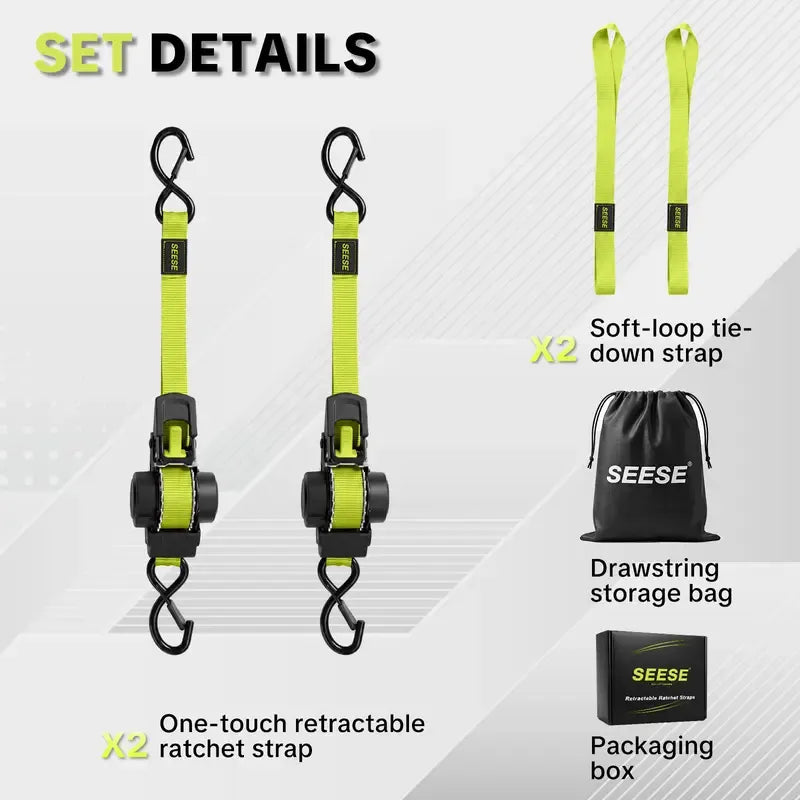 SEESE Sturdy Retractable Ratchet Straps 1"x 11 ft-1550 LB Break Strength Cargo Straps for Moving Appliances, Lawn Equipment, Motorcycle Green ,Halloween gifts