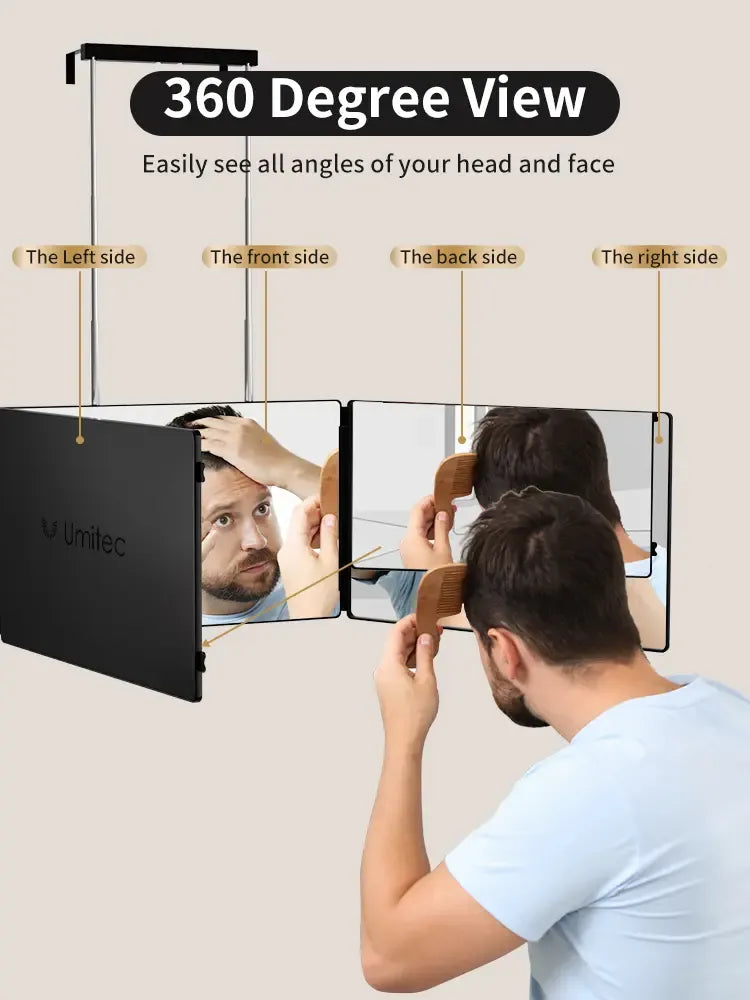 Umitec Adjustable 3-Way LED Mirror - Adjustable Portable Trifold Vanity Mirror for Shaving, Grooming, Cool Gifts for Adults, Christmas Gifts for Husband