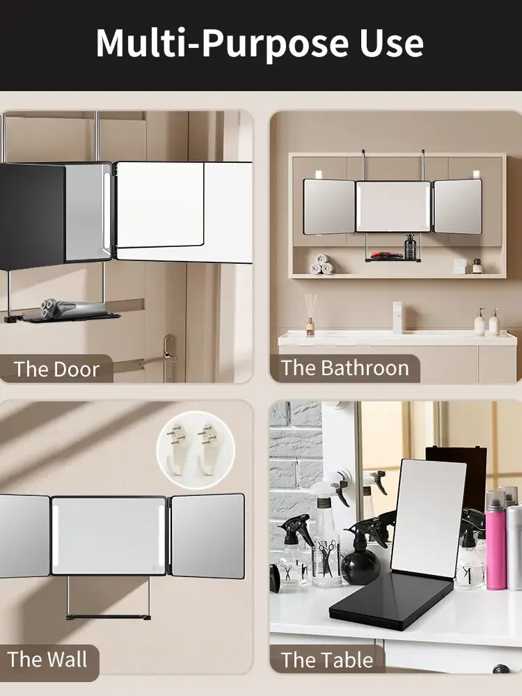 Umitec Adjustable 3-Way LED Mirror - Adjustable Portable Trifold Vanity Mirror for Shaving, Grooming, Cool Gifts for Adults, Christmas Gifts for Husband