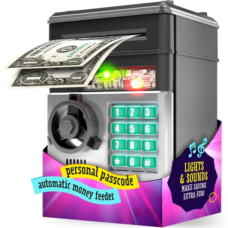 Piggy Bank for Kids Adults, Electronic ATM Coin Cash Bank with Password Code Lock and Auto Grab Bill Slot, Large Capacity Coin Bank Money Jar for Adults, Designed for All US Coins, Capacity 10000+