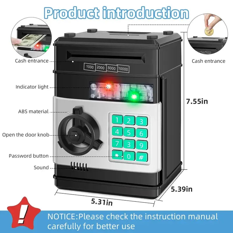 Piggy Bank for Kids Adults, Electronic ATM Coin Cash Bank with Password Code Lock and Auto Grab Bill Slot, Large Capacity Coin Bank Money Jar for Adults, Designed for All US Coins, Capacity 10000+