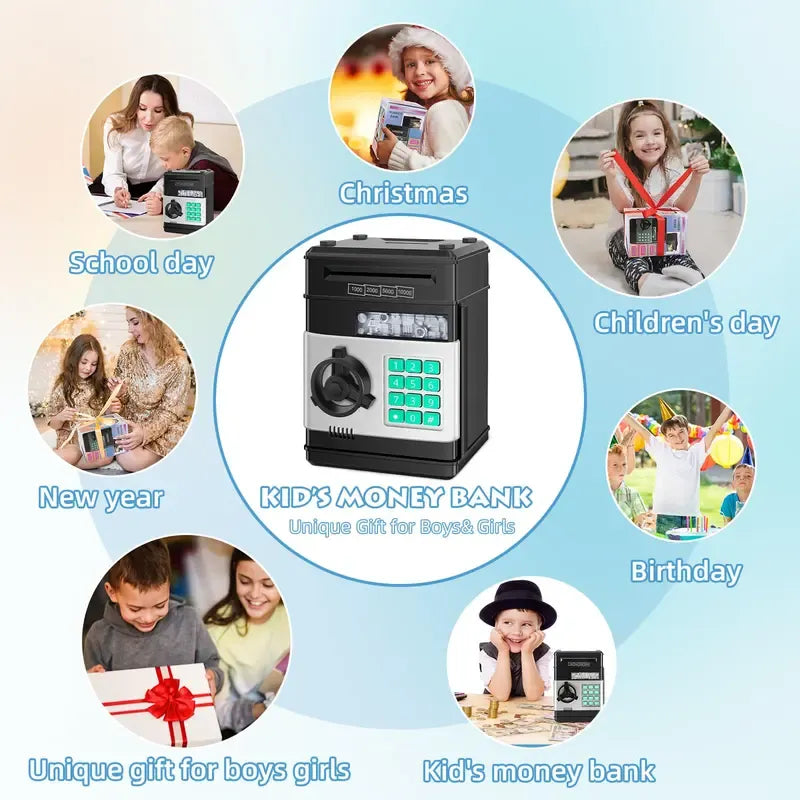 Piggy Bank for Kids Adults, Electronic ATM Coin Cash Bank with Password Code Lock and Auto Grab Bill Slot, Large Capacity Coin Bank Money Jar for Adults, Designed for All US Coins, Capacity 10000+