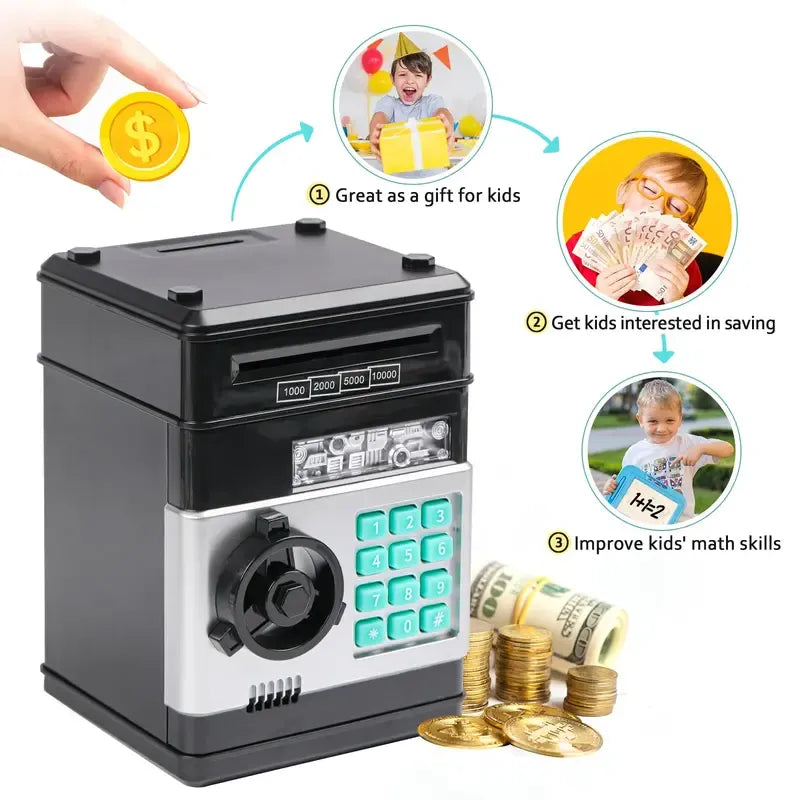 Piggy Bank for Kids Adults, Electronic ATM Coin Cash Bank with Password Code Lock and Auto Grab Bill Slot, Large Capacity Coin Bank Money Jar for Adults, Designed for All US Coins, Capacity 10000+