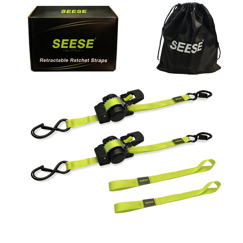 SEESE Sturdy Retractable Ratchet Straps 1"x 11 ft-1550 LB Break Strength Cargo Straps for Moving Appliances, Lawn Equipment, Motorcycle Green ,Halloween gifts