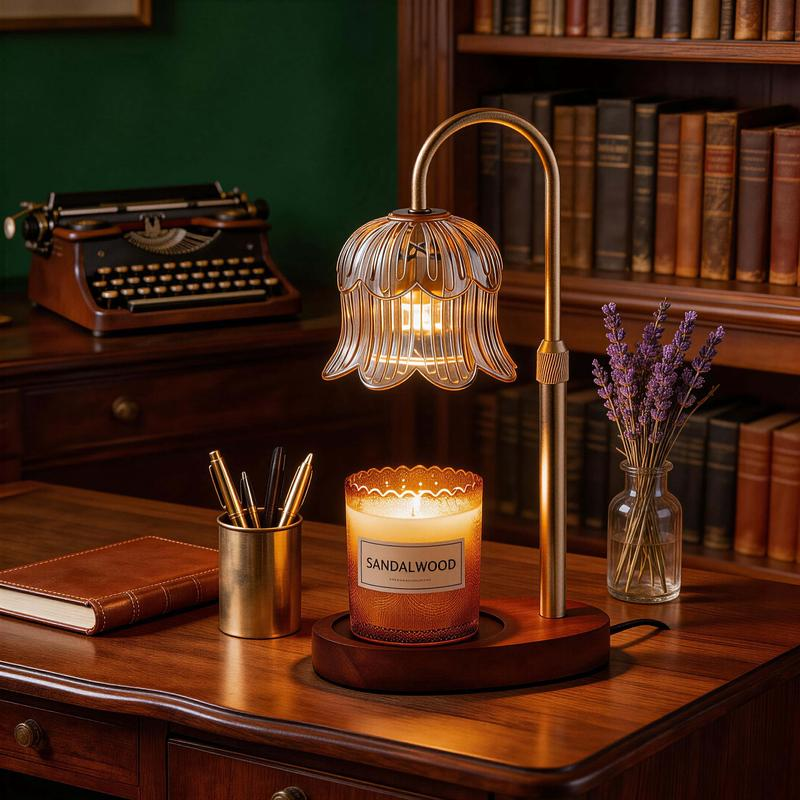Modern Metal Candle Warmer Lamp with Timer & Brightness Control Adjustable Flameless Safety Cylindrical Decorative for Home Decor & Relaxation Amber-Scented Jar Candle Warmer Lamp