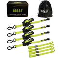 SEESE Sturdy Retractable Ratchet Straps 1"x 11 ft-1550 LB Break Strength Cargo Straps for Moving Appliances, Lawn Equipment, Motorcycle Green ,Halloween gifts